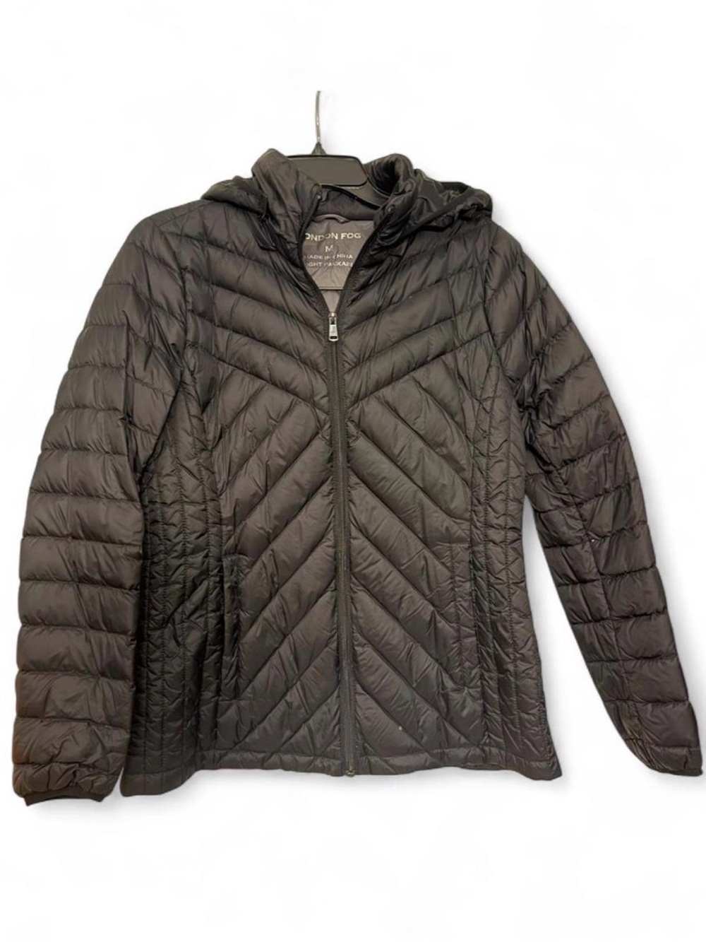 London Fog Black Hooded Packable Puffer Jacket